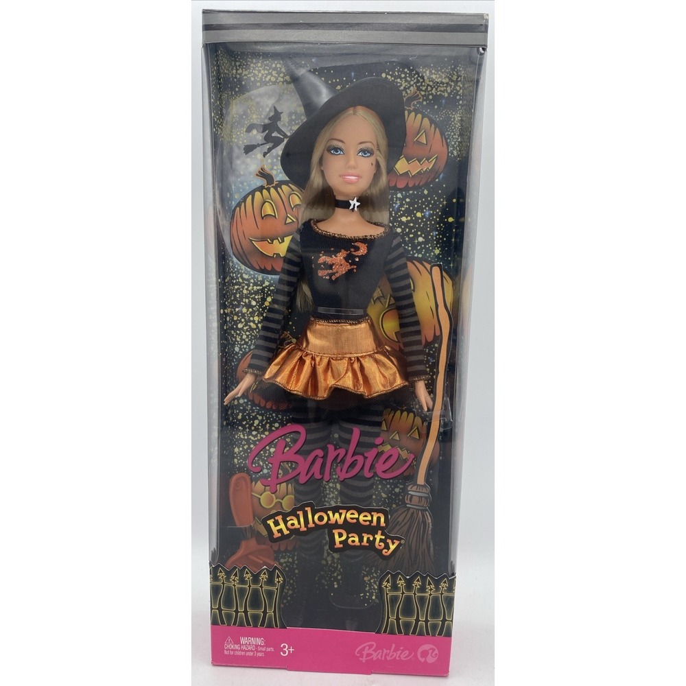 NIB Factory Sealed 2006 Halloween Party Barbie Doll K8896 Mattel Witch Orange